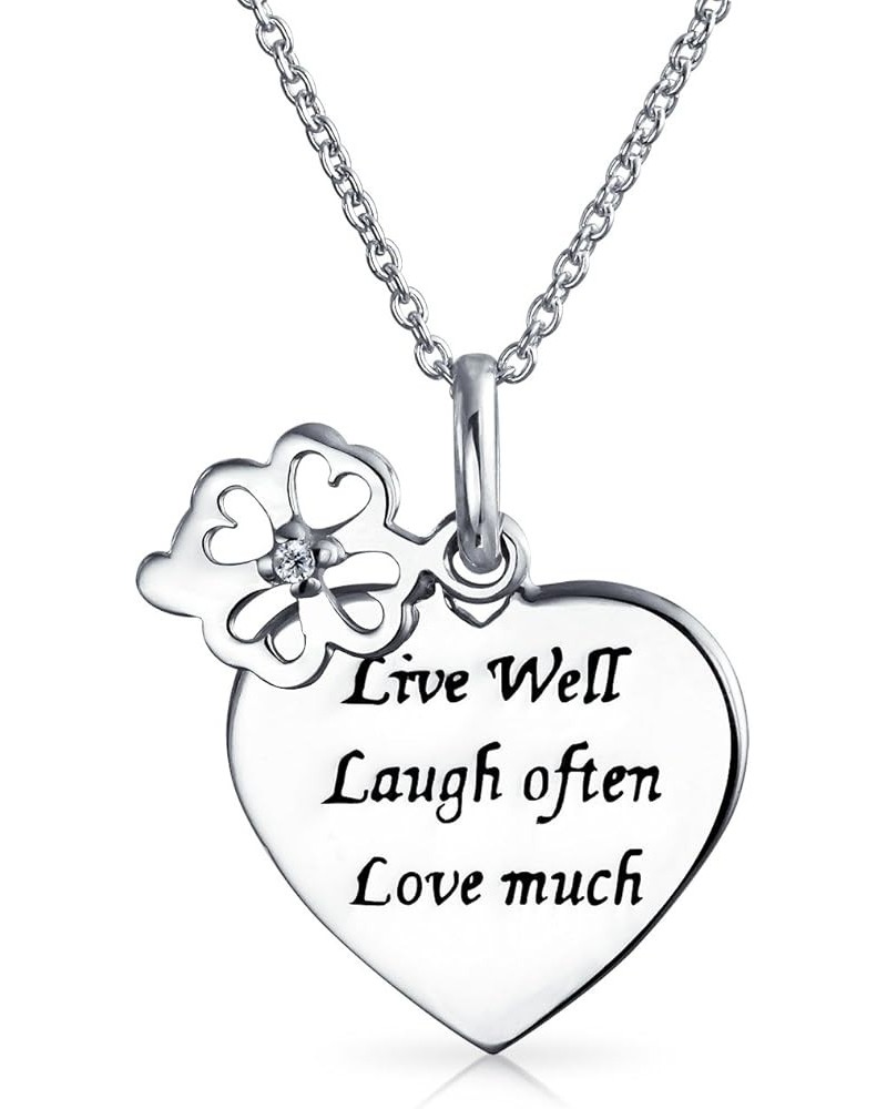 Personalize Live Love Laugh Word Quote Circle Flower Charm Heart Shape Pendant Necklace For Women .925 Sterling Silver Silver...