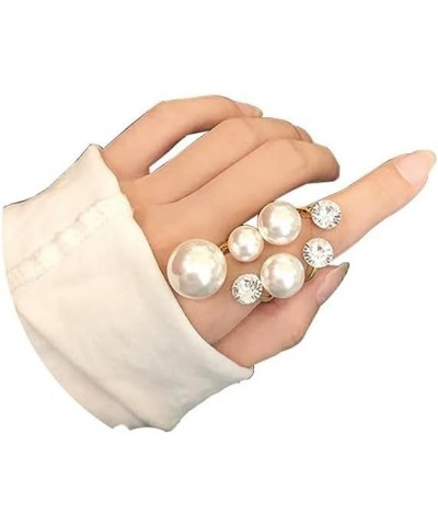 Vintage Pearl Ring Stacking Pearl Cluster Rings Adjustable Open Pearl Full Finger Ring Trendy Personality Pearl Statement Jew...