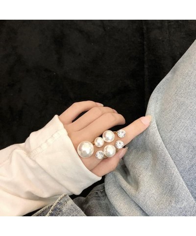 Vintage Pearl Ring Stacking Pearl Cluster Rings Adjustable Open Pearl Full Finger Ring Trendy Personality Pearl Statement Jew...