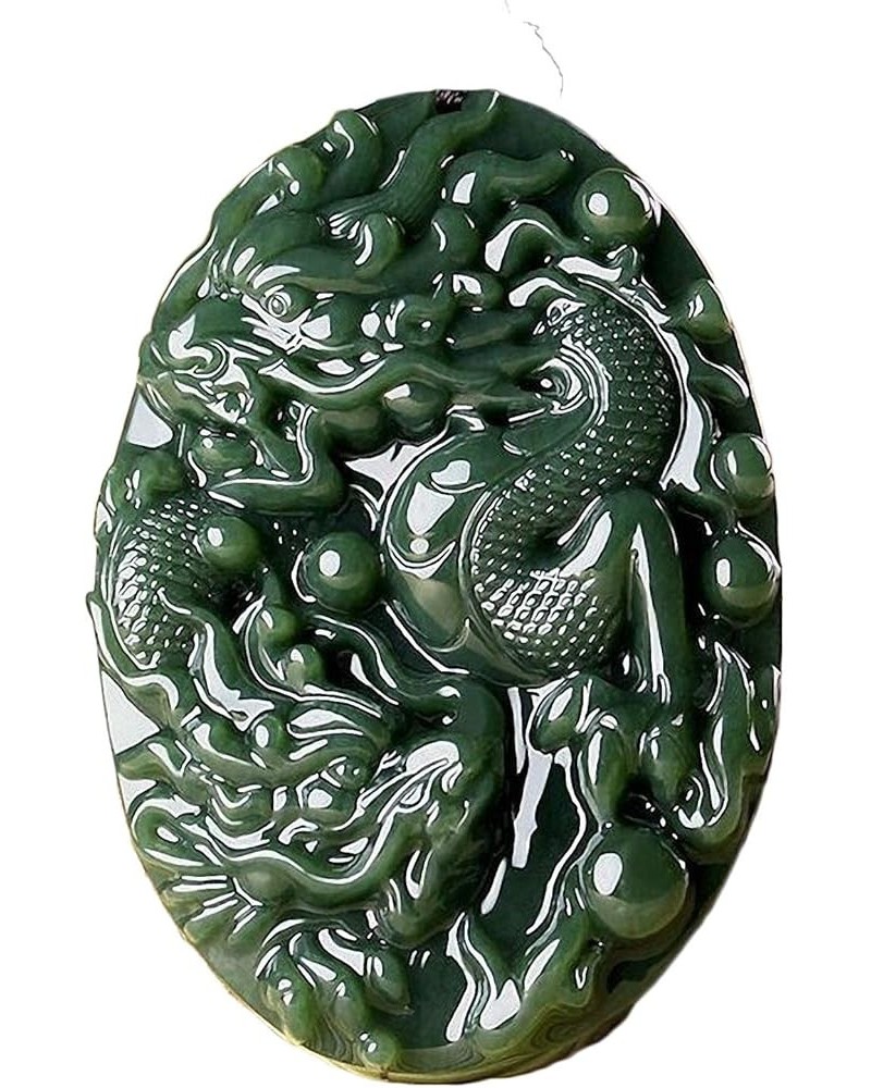 China Natural Hetian Green Jade Nephrite Carved Fengshui Zodiac Dragon Beast Pendant Amulet Double Dragon $37.39 Necklaces