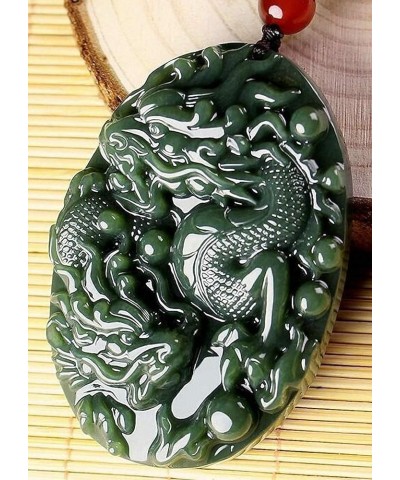 China Natural Hetian Green Jade Nephrite Carved Fengshui Zodiac Dragon Beast Pendant Amulet Double Dragon $37.39 Necklaces