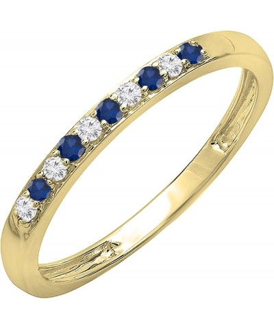 Round Blue Sapphire & White Diamond Alternate Stone Wedding Band for Women in 10K Gold 8.5 Yellow Gold $137.13 Bracelets