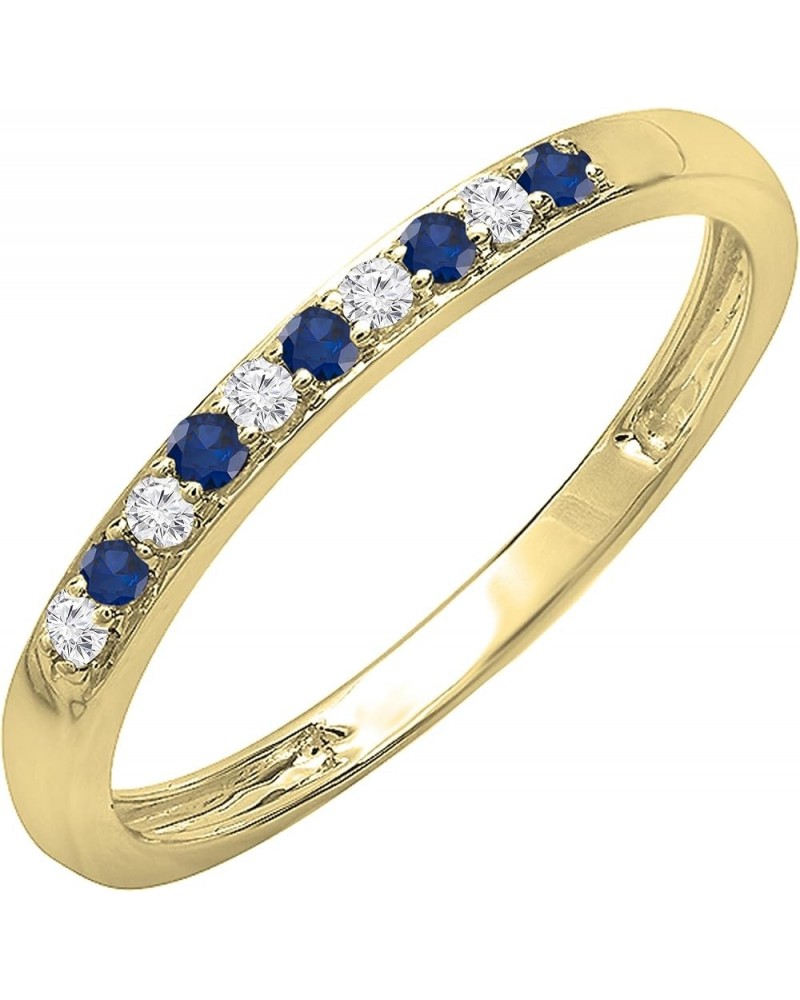 Round Blue Sapphire & White Diamond Alternate Stone Wedding Band for Women in 10K Gold 8.5 Yellow Gold $137.13 Bracelets