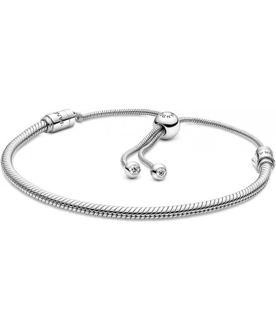 Moments Snake Chain Slider Bracelet - Charm Bracelet for Women - Gift for Her - Sterling Silver with Clear Cubic Zirconia - 1...