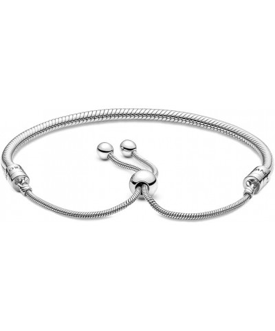 Moments Snake Chain Slider Bracelet - Charm Bracelet for Women - Gift for Her - Sterling Silver with Clear Cubic Zirconia - 1...