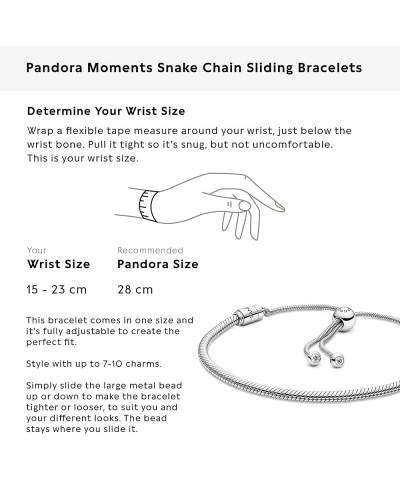 Moments Snake Chain Slider Bracelet - Charm Bracelet for Women - Gift for Her - Sterling Silver with Clear Cubic Zirconia - 1...