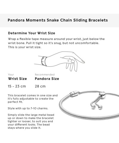 Moments Snake Chain Slider Bracelet - Charm Bracelet for Women - Gift for Her - Sterling Silver with Clear Cubic Zirconia - 1...