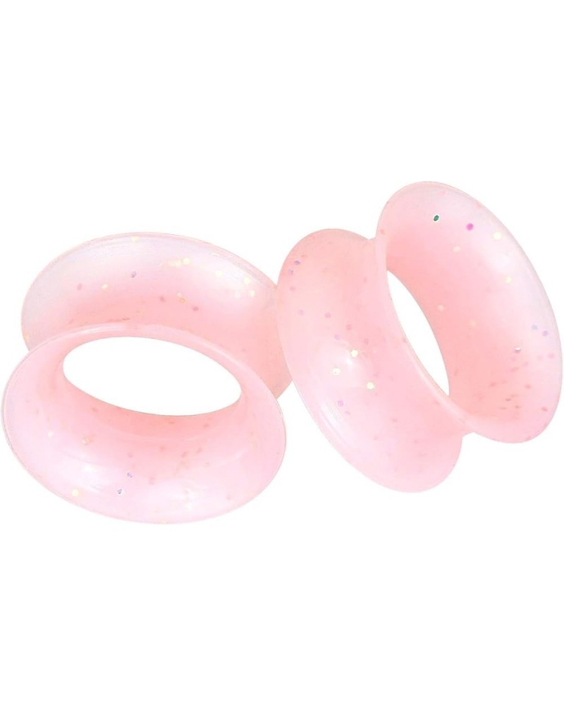 2PC Extra Soft Silicone Flexible Ear Skin Tunnels with Glitter Plugs Expanders Gauges Hollow Body Piercing Jewelry 2G-3/4 Lig...