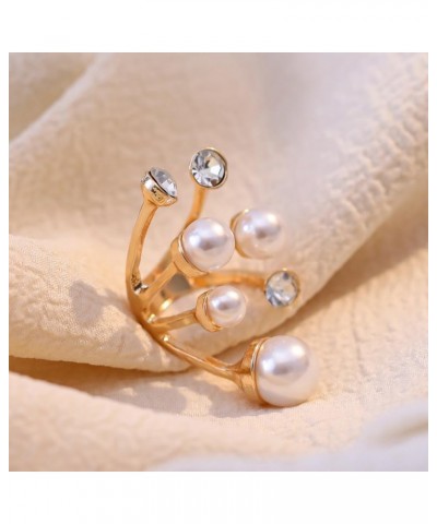 Vintage Pearl Ring Stacking Pearl Cluster Rings Adjustable Open Pearl Full Finger Ring Trendy Personality Pearl Statement Jew...