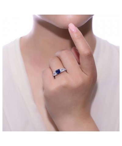 Sterling Silver 3-Stone Wedding Engagement Rings Simulated Blue Sapphire Princess Cut Cubic Zirconia CZ Anniversary Promise R...