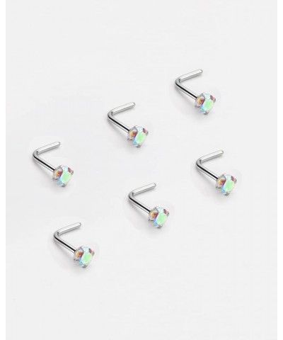 6PCS Surgical Steel/Titanium Nose Studs for Women Nostril Piercing Jewelry 22g / 20g / 18g 3mm AB CZ/L-shape/20g/Silver Surgi...