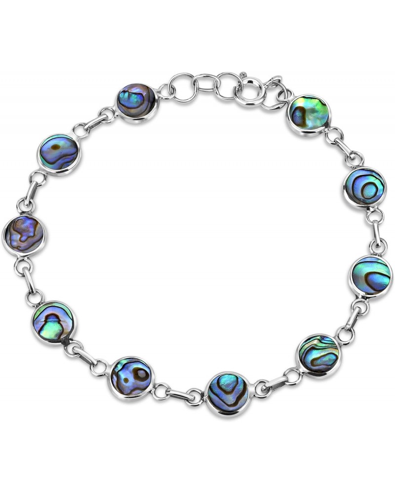 Chic Abalone Round Link .925 Adjustable Sterling Silver Bracelet | Casual Fashion | Nautical Hawaiian Jewelry | 8 inch $13.70...