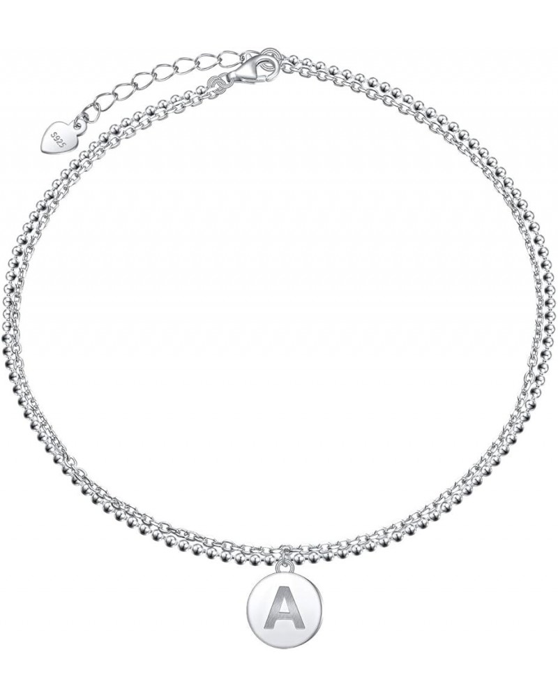 Initials Anklet for Women S925 Sterling Silver Adjustable Foot Ankle Bracelet with Letter A Disc $6.59 Anklets