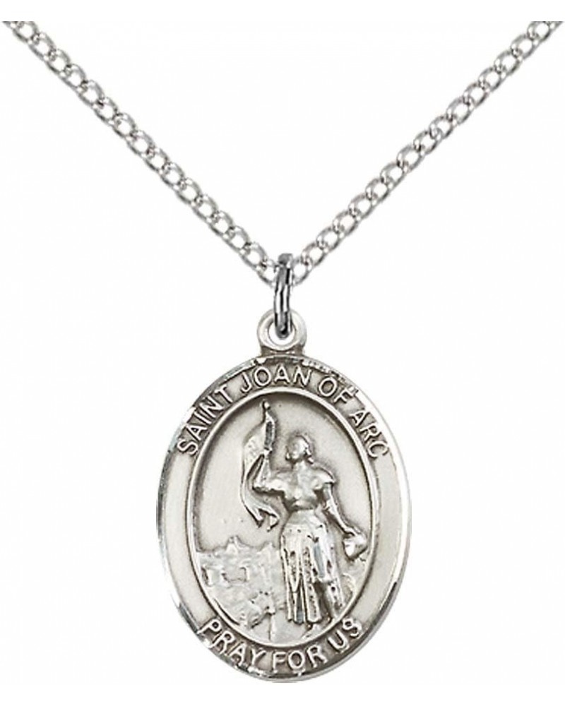 Sterling Silver St. Joan of Arc Pendant with 18" Stainless Steel Lite Curb Chain. Patron Saint of Soldiers/France $36.18 Neck...