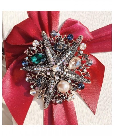 Vintage Style Full Rhinestone Austrian Crystal Starfish Brooch for Women Corsage Pin Ocean World Animal Brooches Pin Brown an...