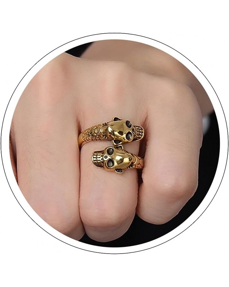 Skull Rings for Women Men Vintage Goth Punk Ring Adjustable Halloween Double Skull Ring Cocktail Party Jewelry Gift Gold $6.1...