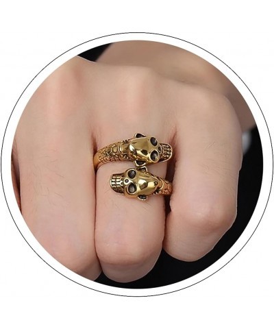 Skull Rings for Women Men Vintage Goth Punk Ring Adjustable Halloween Double Skull Ring Cocktail Party Jewelry Gift Gold $6.1...