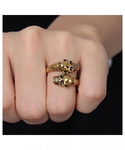 Skull Rings for Women Men Vintage Goth Punk Ring Adjustable Halloween Double Skull Ring Cocktail Party Jewelry Gift Gold $6.1...