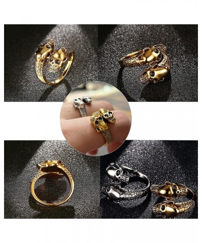 Skull Rings for Women Men Vintage Goth Punk Ring Adjustable Halloween Double Skull Ring Cocktail Party Jewelry Gift Gold $6.1...