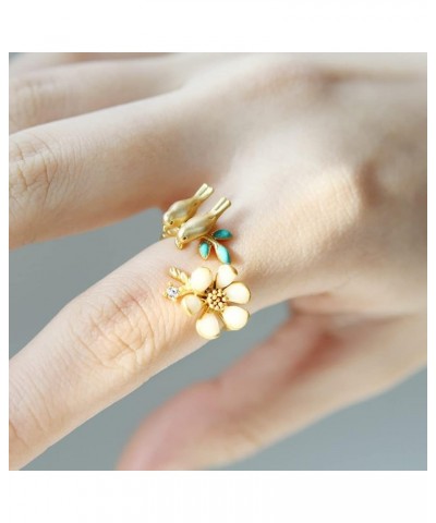 Epoxy Honeybee and Flower Ring Plated Brass Adjustable Size Birds $11.50 Rings