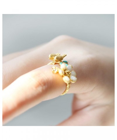 Epoxy Honeybee and Flower Ring Plated Brass Adjustable Size Birds $11.50 Rings