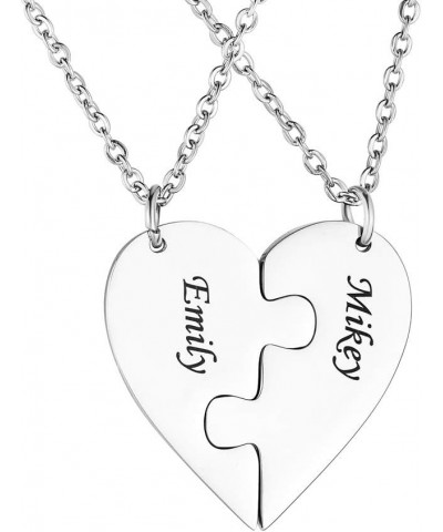 Personalized Heart Puzzle Necklace Custom Name Necklace Stainless Steel Best Friend Matching Necklace for 2/3/4 Silver-2 name...