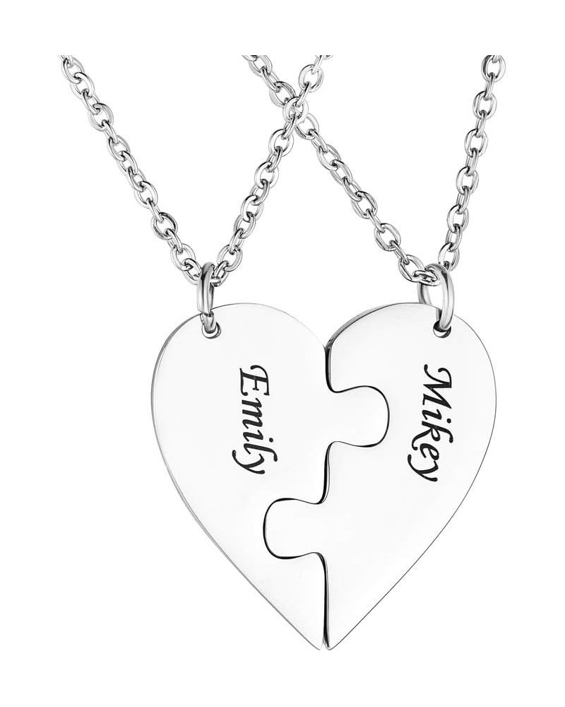 Personalized Heart Puzzle Necklace Custom Name Necklace Stainless Steel Best Friend Matching Necklace for 2/3/4 Silver-2 name...