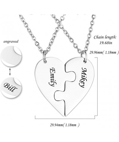 Personalized Heart Puzzle Necklace Custom Name Necklace Stainless Steel Best Friend Matching Necklace for 2/3/4 Silver-2 name...