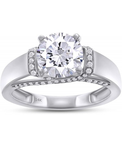 2 Carat Center 8MM Round Cut Lab Created Moissanite Diamond Cathedral-Style Engagement Ring for Women In 10K Or 14K Solid Gol...