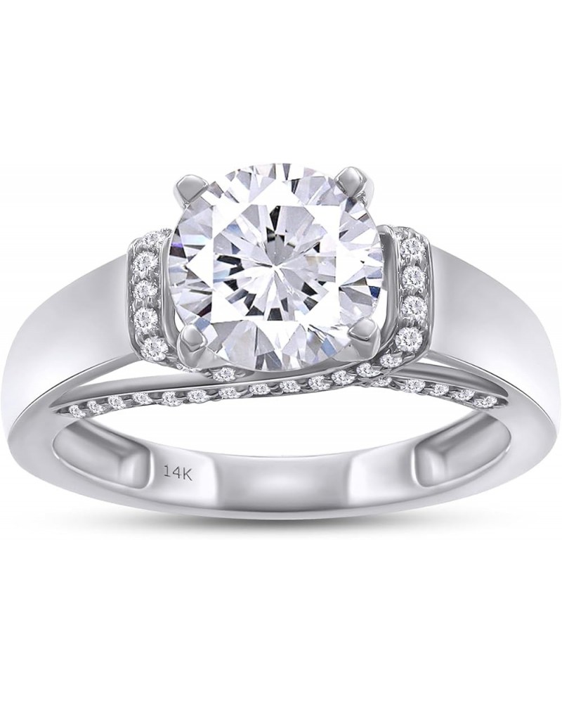 2 Carat Center 8MM Round Cut Lab Created Moissanite Diamond Cathedral-Style Engagement Ring for Women In 10K Or 14K Solid Gol...