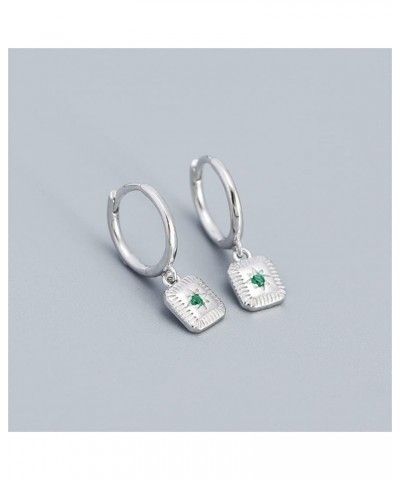 Vintage Square Drop Dangle Small Hoop Earrings for Women Girls 925 Sterling Silver Green CZ Star Charms Drop Dangling Huggie ...