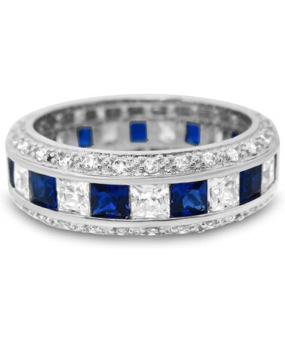 Sterling Silver Blue Simulated Sapphire His Her Matching Couple Three Rings Bridal Engagement Ring Wedding Bands Set Her 8 - ...