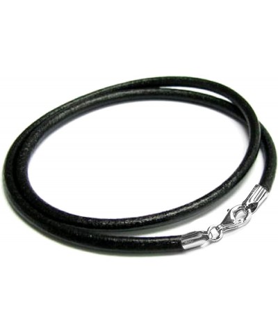 925 Sterling Silver Round Natural Leather Cord 3mm Choker Necklace For European Bead Charms Black 22 Inches $10.30 Necklaces