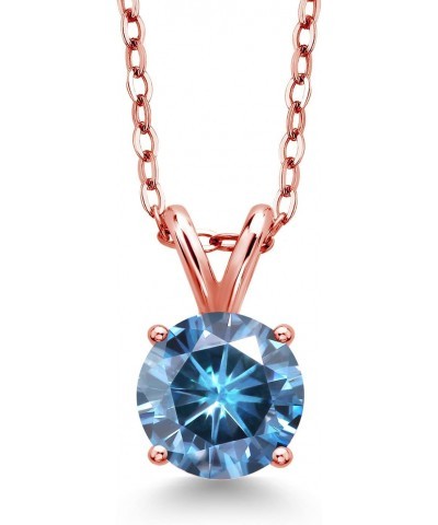 18K Rose Gold Plated Silver Persian Blue Moissanite Solitaire Pendant Necklace For Women (1.90 Cttw, Round 8MM, Gemstone Birt...