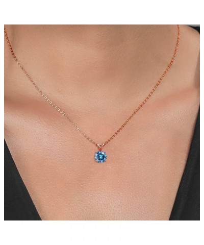 18K Rose Gold Plated Silver Persian Blue Moissanite Solitaire Pendant Necklace For Women (1.90 Cttw, Round 8MM, Gemstone Birt...