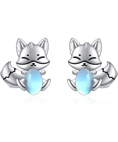 Moonstone Earrings For Women 925 Sterling Silver Cat/Frog/Fox/Axolotl Stud Earring Lovely Animal Jewelry Gifts for Women Girl...