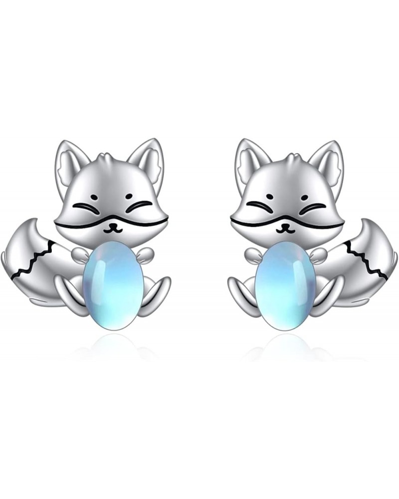 Moonstone Earrings For Women 925 Sterling Silver Cat/Frog/Fox/Axolotl Stud Earring Lovely Animal Jewelry Gifts for Women Girl...