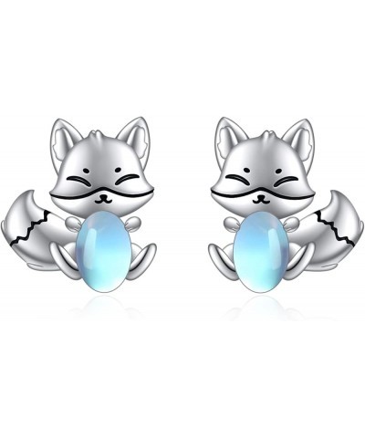 Moonstone Earrings For Women 925 Sterling Silver Cat/Frog/Fox/Axolotl Stud Earring Lovely Animal Jewelry Gifts for Women Girl...