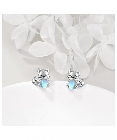 Moonstone Earrings For Women 925 Sterling Silver Cat/Frog/Fox/Axolotl Stud Earring Lovely Animal Jewelry Gifts for Women Girl...