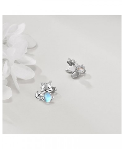 Moonstone Earrings For Women 925 Sterling Silver Cat/Frog/Fox/Axolotl Stud Earring Lovely Animal Jewelry Gifts for Women Girl...