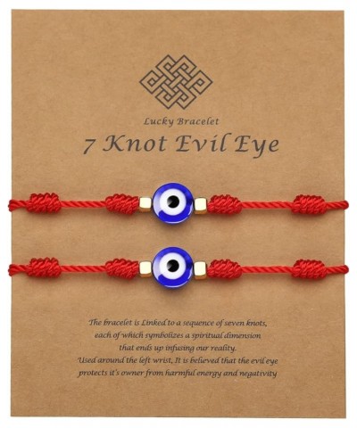 Evil Eye 7 Knot String Lucky Amulet Bracelets,Genuine Leather Rope Necklace for Women Men 2P-7 knot-Red $8.84 Necklaces