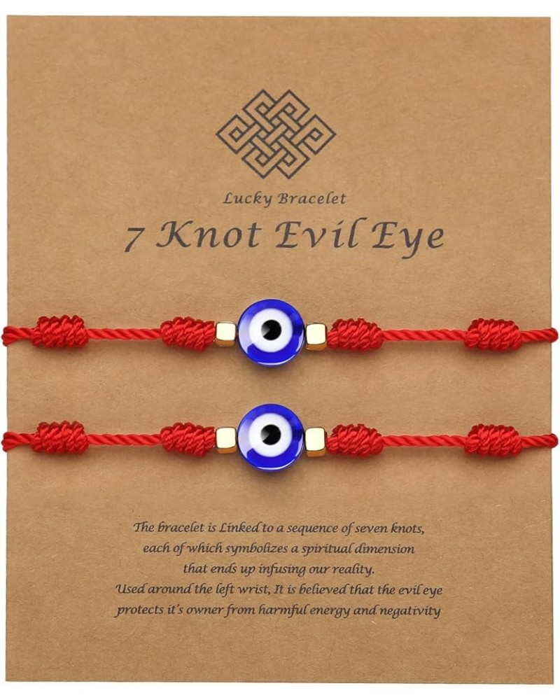 Evil Eye 7 Knot String Lucky Amulet Bracelets,Genuine Leather Rope Necklace for Women Men 2P-7 knot-Red $8.84 Necklaces