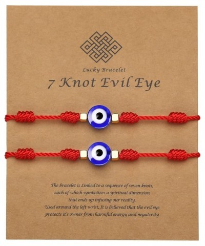 Evil Eye 7 Knot String Lucky Amulet Bracelets,Genuine Leather Rope Necklace for Women Men 2P-7 knot-Red $8.84 Necklaces