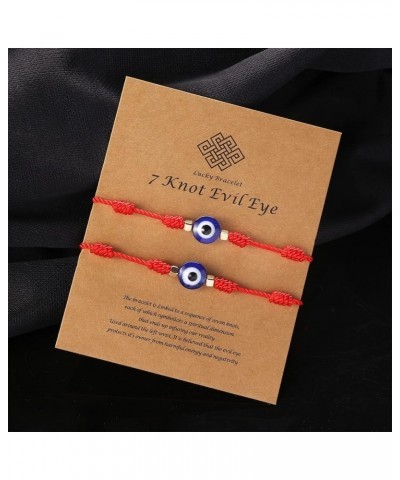 Evil Eye 7 Knot String Lucky Amulet Bracelets,Genuine Leather Rope Necklace for Women Men 2P-7 knot-Red $8.84 Necklaces