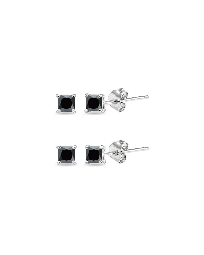 Sterling Silver Black Cubic Zirconia 2mm Princess-Cut Square Cartilage Tiny Stud Earrings for Women Girls Men 2 Pairs Set $9....