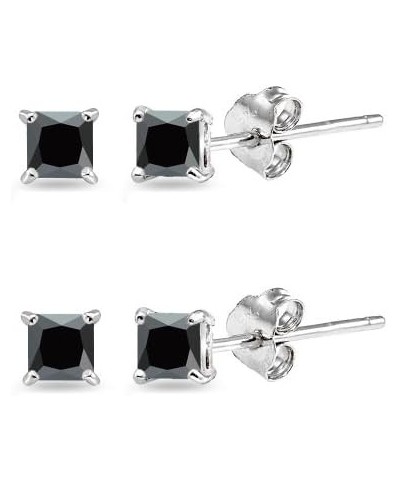 Sterling Silver Black Cubic Zirconia 2mm Princess-Cut Square Cartilage Tiny Stud Earrings for Women Girls Men 2 Pairs Set $9....