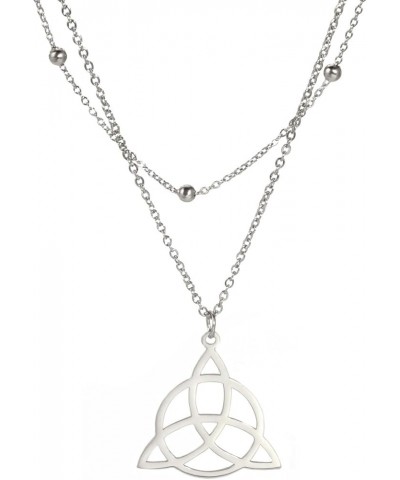 Triquetra Neckace Trinity Knot Necklace Celtic Knot Necklace for Women Witches Knot Necklace Celtic Jewelry double chain-silv...