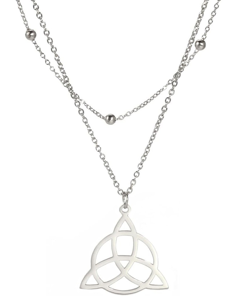 Triquetra Neckace Trinity Knot Necklace Celtic Knot Necklace for Women Witches Knot Necklace Celtic Jewelry double chain-silv...