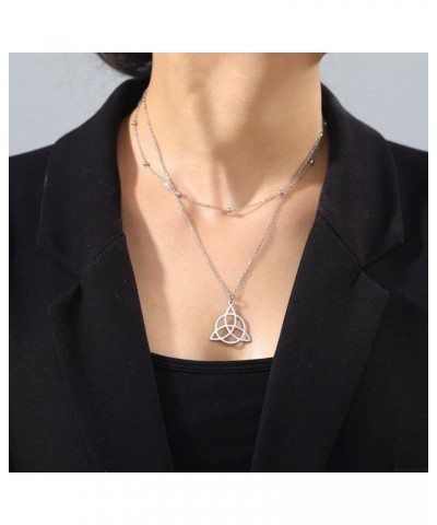 Triquetra Neckace Trinity Knot Necklace Celtic Knot Necklace for Women Witches Knot Necklace Celtic Jewelry double chain-silv...