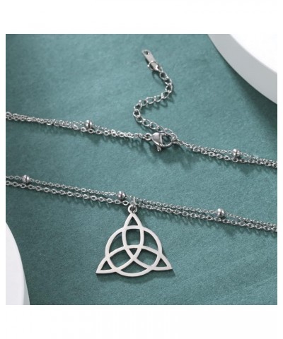 Triquetra Neckace Trinity Knot Necklace Celtic Knot Necklace for Women Witches Knot Necklace Celtic Jewelry double chain-silv...